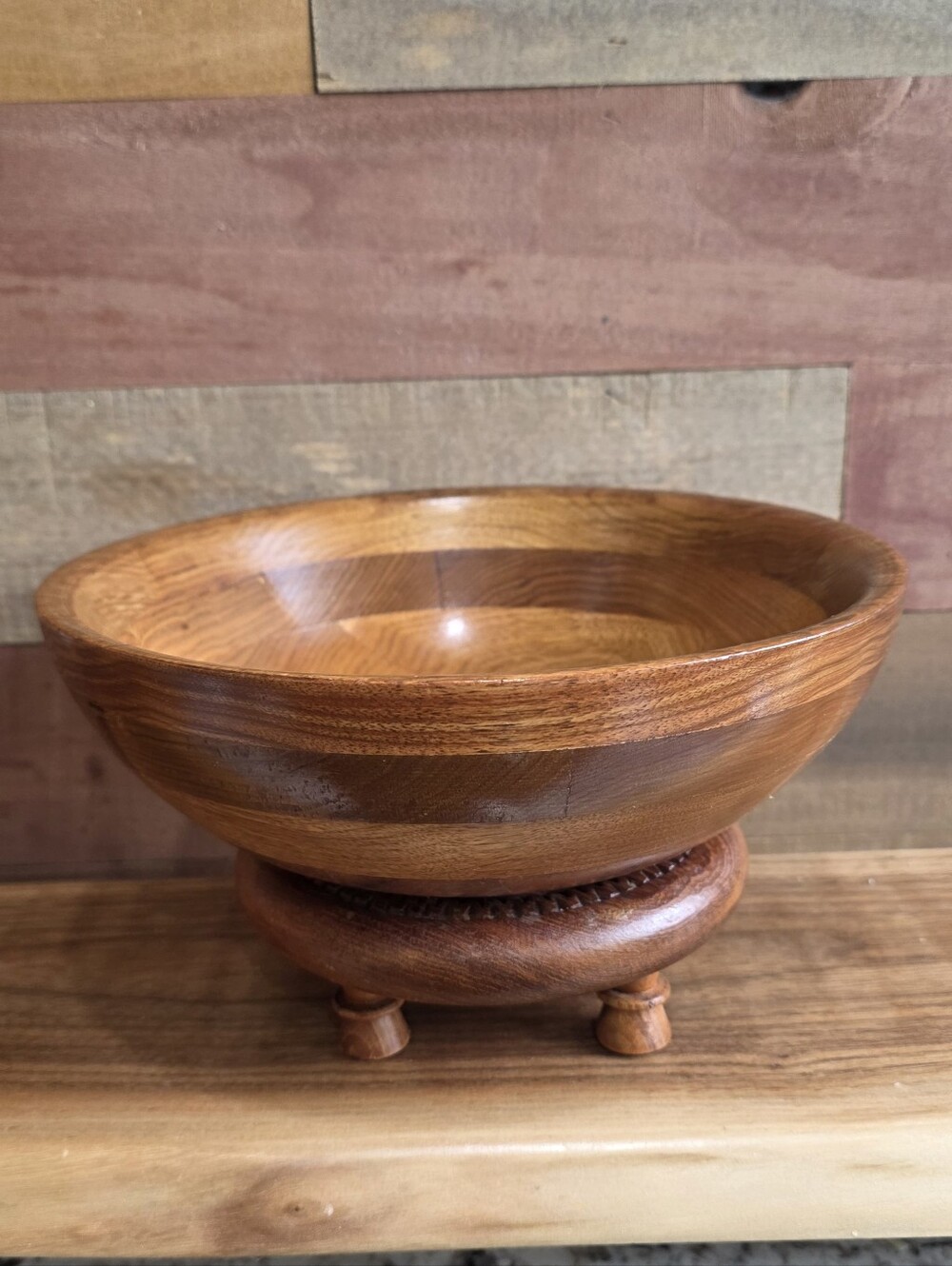 Hand-Turned Wooden Serving Bowl - Warm Honey Brown